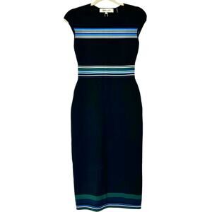 Diane Von Furstenberg Hadlie Stripe Knit Sheath Dress Black Size P/XS